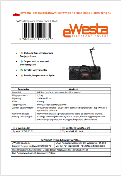 Pokrowiec przeciwpożarowy na hulajnogę XL